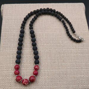 25 Inch Sea Sediment Jasper And Lava Rock Necklace B997